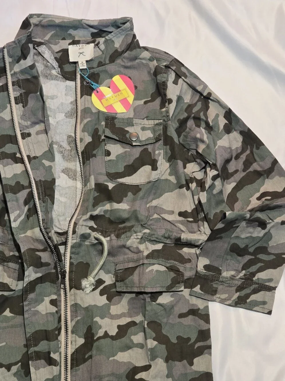 Hayden Girls Camo Utility Jacket - Green & Brown Size Size M